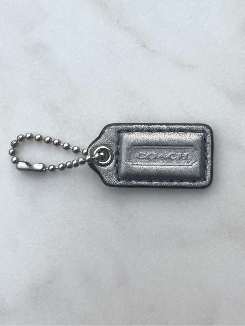 COACH Vintage Mini Leather Hang Tag, Metallic Silver